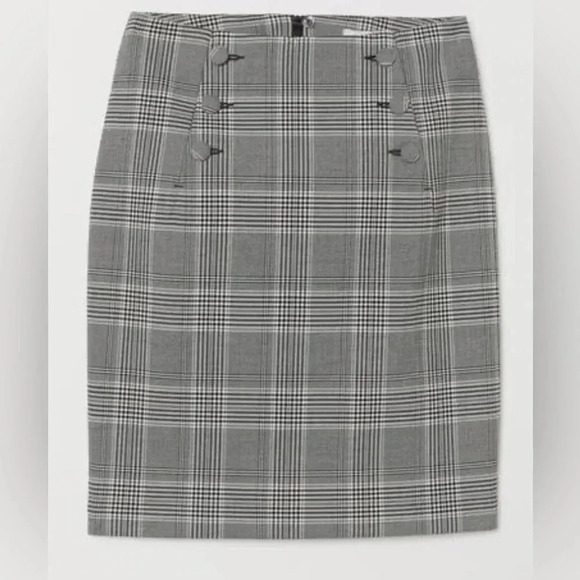 H&M black and white WOMEN'S HIGH-WAISTED plaid pencil checked SKIRT size 4 - Picture 1 of 10